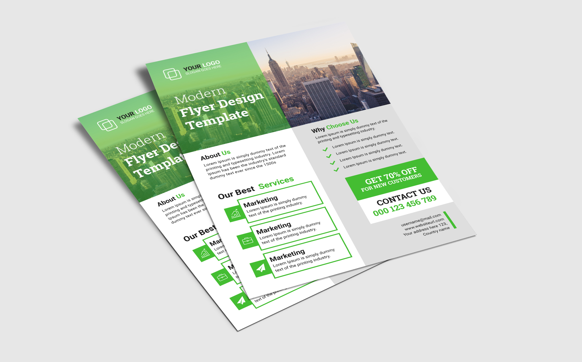 Download Фирменный стиль "Modern business flyer design for marketing - Corporate Identity Template" / Modern business flyer design for marketing - Corporate Identity Template - Фирменный стиль на тему графика flyer,design,corporate,business,real,estate,modern,creative,travel,home,a4,template,leaflet,advertising,restaurant,agency,hotel,marketing,promoting,gym