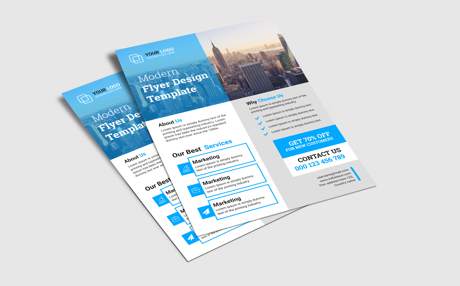 Download Фирменный стиль "Modern business flyer design for marketing - Corporate Identity Template" / Modern business flyer design for marketing - Corporate Identity Template - Фирменный стиль на тему графика flyer,design,corporate,business,real,estate,modern,creative,travel,home,a4,template,leaflet,advertising,restaurant,agency,hotel,marketing,promoting,gym