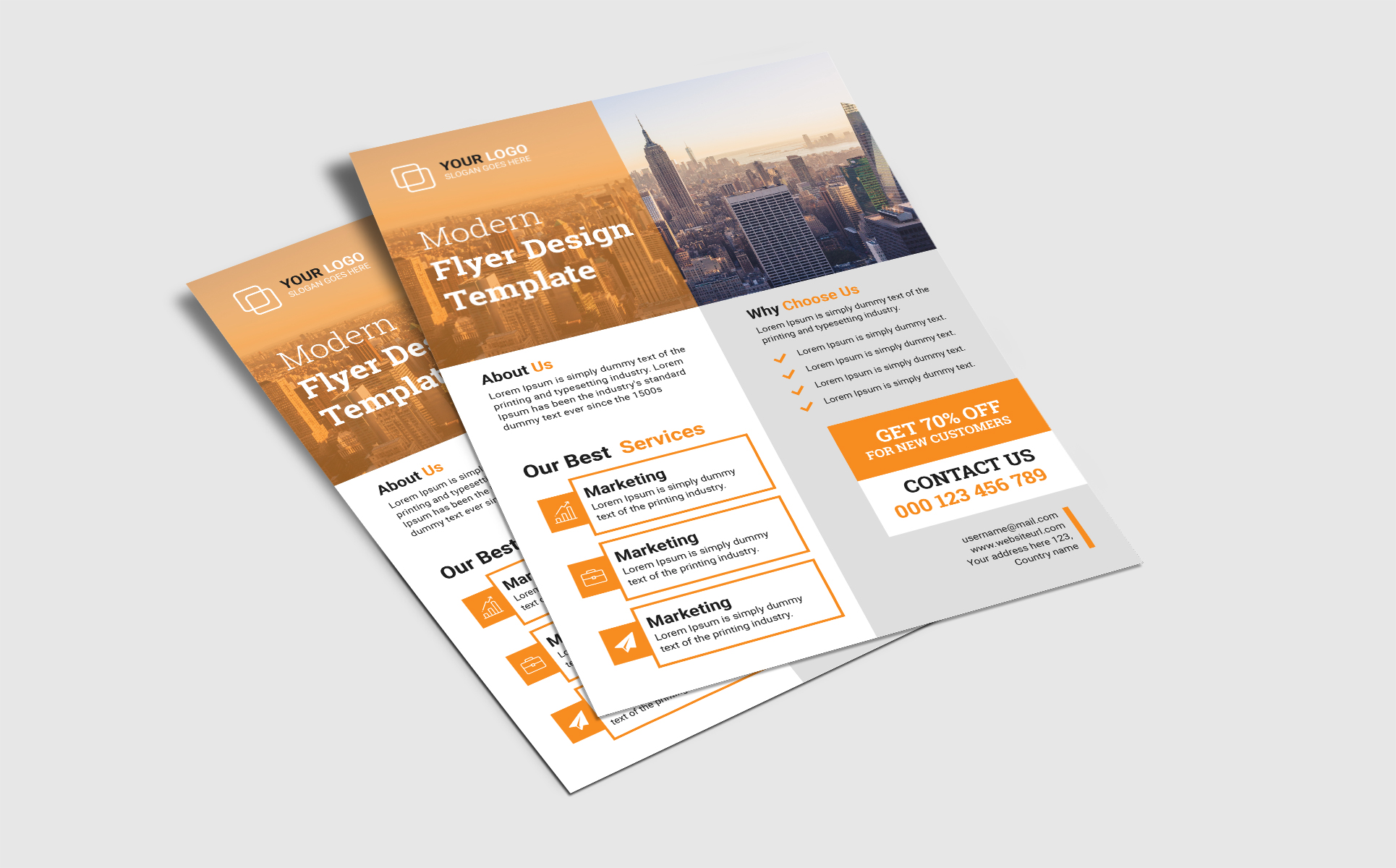 Download Фирменный стиль "Modern business flyer design for marketing - Corporate Identity Template" / Modern business flyer design for marketing - Corporate Identity Template - Фирменный стиль на тему графика flyer,design,corporate,business,real,estate,modern,creative,travel,home,a4,template,leaflet,advertising,restaurant,agency,hotel,marketing,promoting,gym