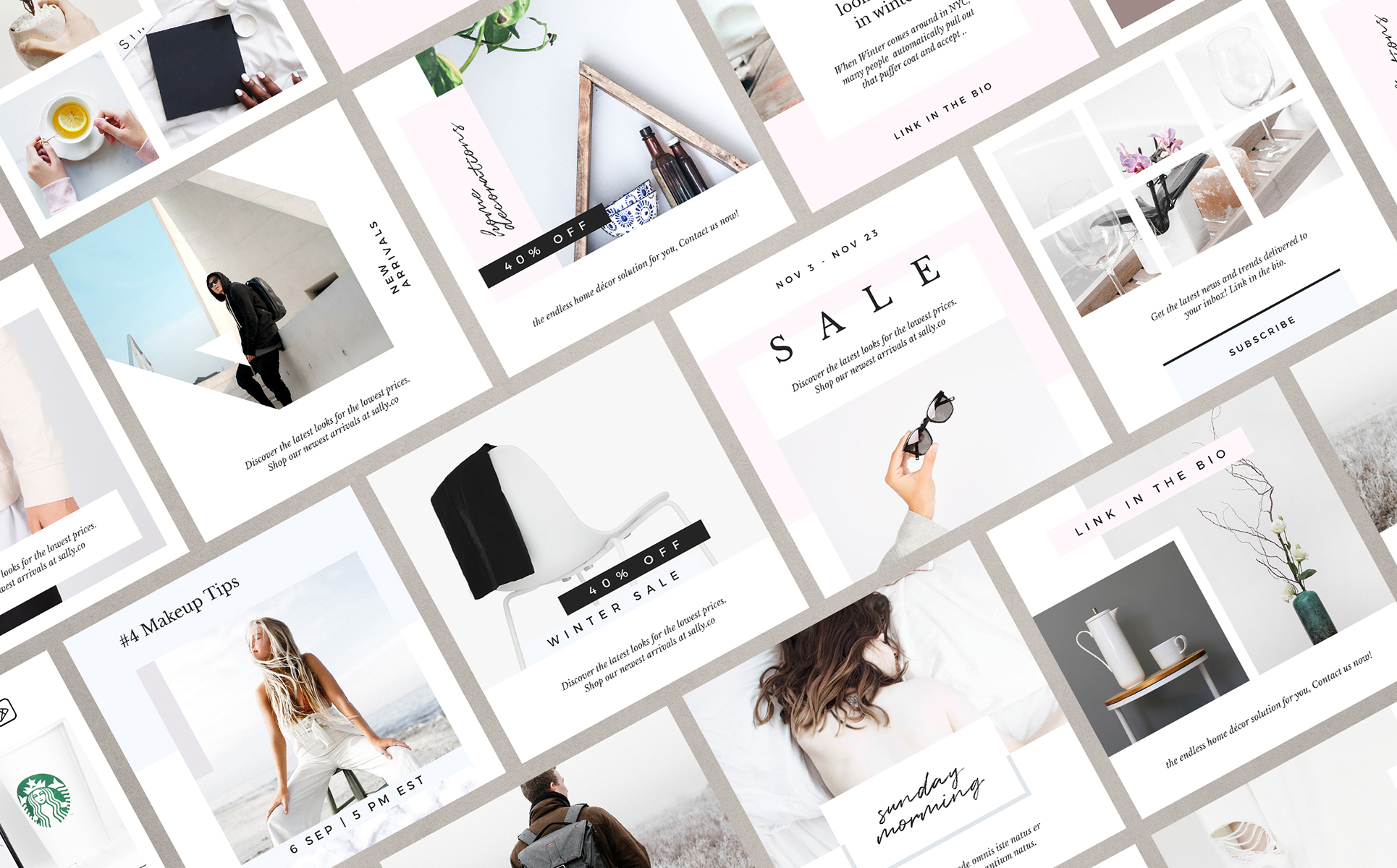 Download Шаблон для соцсетей "Hazel Instagram Pack Social Media Template" / Hazel Instagram Pack Social Media Template - Шаблон для соцсетей на тему графика clean,minimal,fashion,modern,lifestyle,sale,instagram,post,stories,social,media,banner,square,posts,design,template,feminine,digital,marketing,moodboard