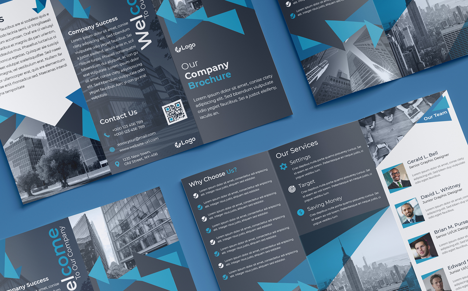 Download Фирменный стиль "Creative Blue Trifold Brochure Design - Corporate Identity Template" / Creative Blue Trifold Brochure Design - Corporate Identity Template - Фирменный стиль на тему графика blue,page,cover,magazine,leaflet,booklet,design,template,poster,brochure,abstract,vector,business,corporate,print,tri-fold,creative,publication,presentation,catalog