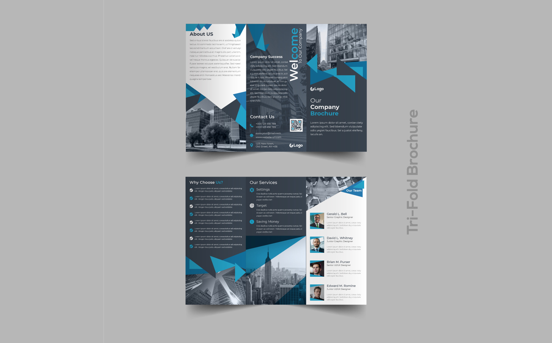 Download Фирменный стиль "Creative Blue Trifold Brochure Design - Corporate Identity Template" / Creative Blue Trifold Brochure Design - Corporate Identity Template - Фирменный стиль на тему графика blue,page,cover,magazine,leaflet,booklet,design,template,poster,brochure,abstract,vector,business,corporate,print,tri-fold,creative,publication,presentation,catalog