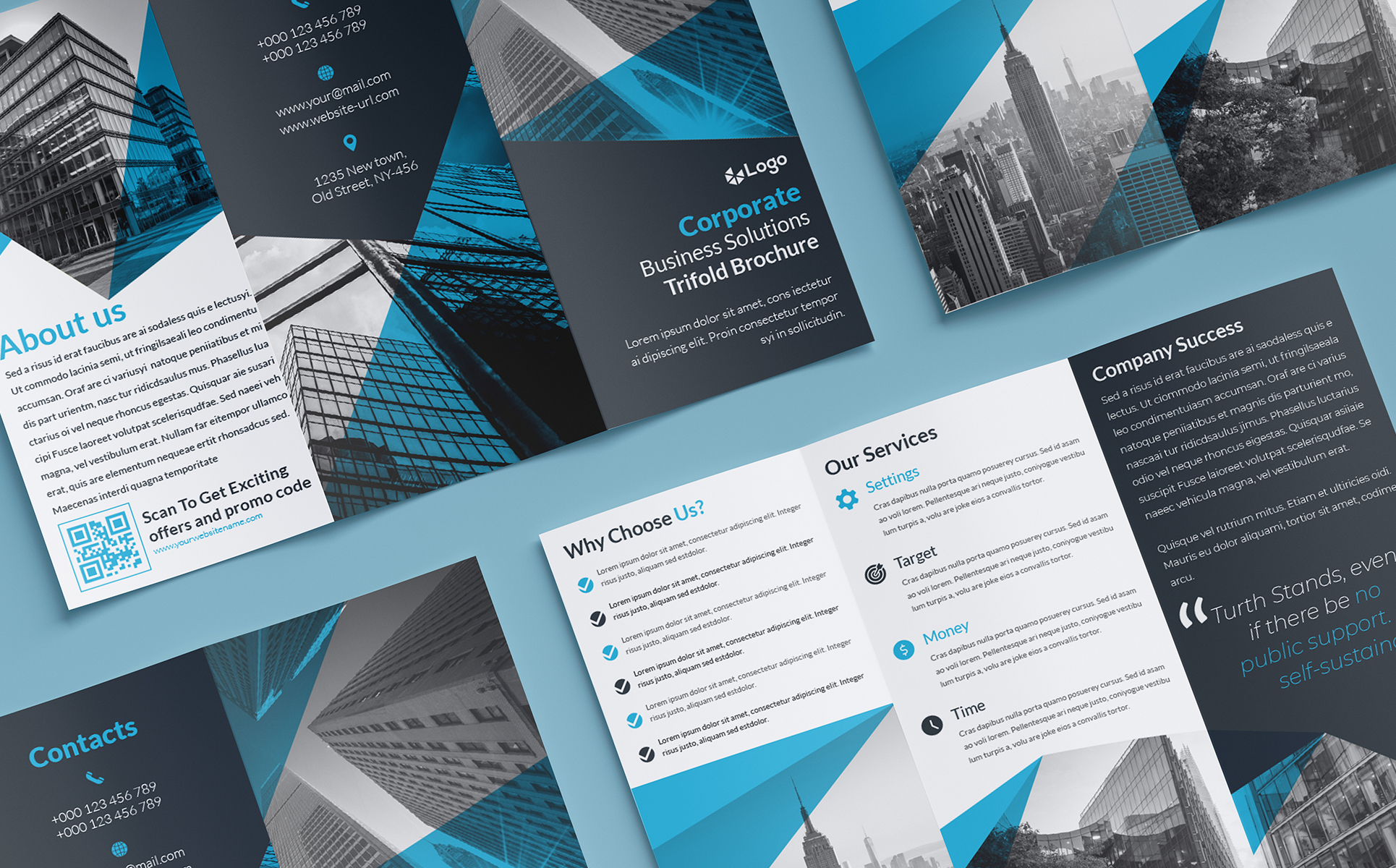Download Фирменный стиль "Blue Trifold Brochure Design - Corporate Identity Template" / Blue Trifold Brochure Design - Corporate Identity Template - Фирменный стиль на тему графика cover,template,layout,design,corporate,identity,corporation,brochure,print,document,textbook,catalog,trifold,booklet,magazine,creative,publication,advertising,tri-foldundefined