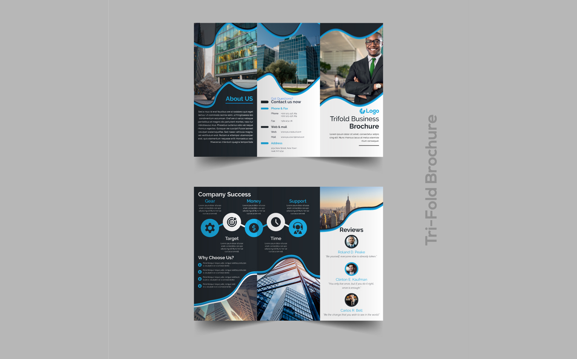 Download Фирменный стиль "Creative Blue Trifold Brochure Design - Corporate Identity Template" / Creative Blue Trifold Brochure Design - Corporate Identity Template - Фирменный стиль brochure,publication,design,presentation,document,concept,template,trifold,promotion,leaflet,corporate,folder,print,marketing,creative,business,vector,company,tri-fold,catalogundefined