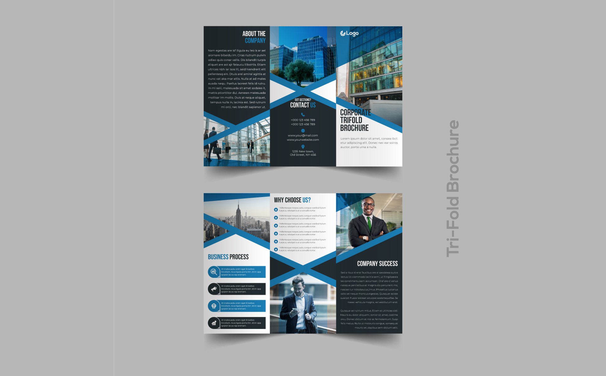Download Фирменный стиль "Blue Trifold Brochure Design - Corporate Identity Template" / Blue Trifold Brochure Design - Corporate Identity Template - Фирменный стиль на тему графика brochure,publication,design,presentation,document,concept,template,trifold,promotion,leaflet,corporate,folder,print,marketing,creative,business,vector,company,tri-fold,catalogundefined