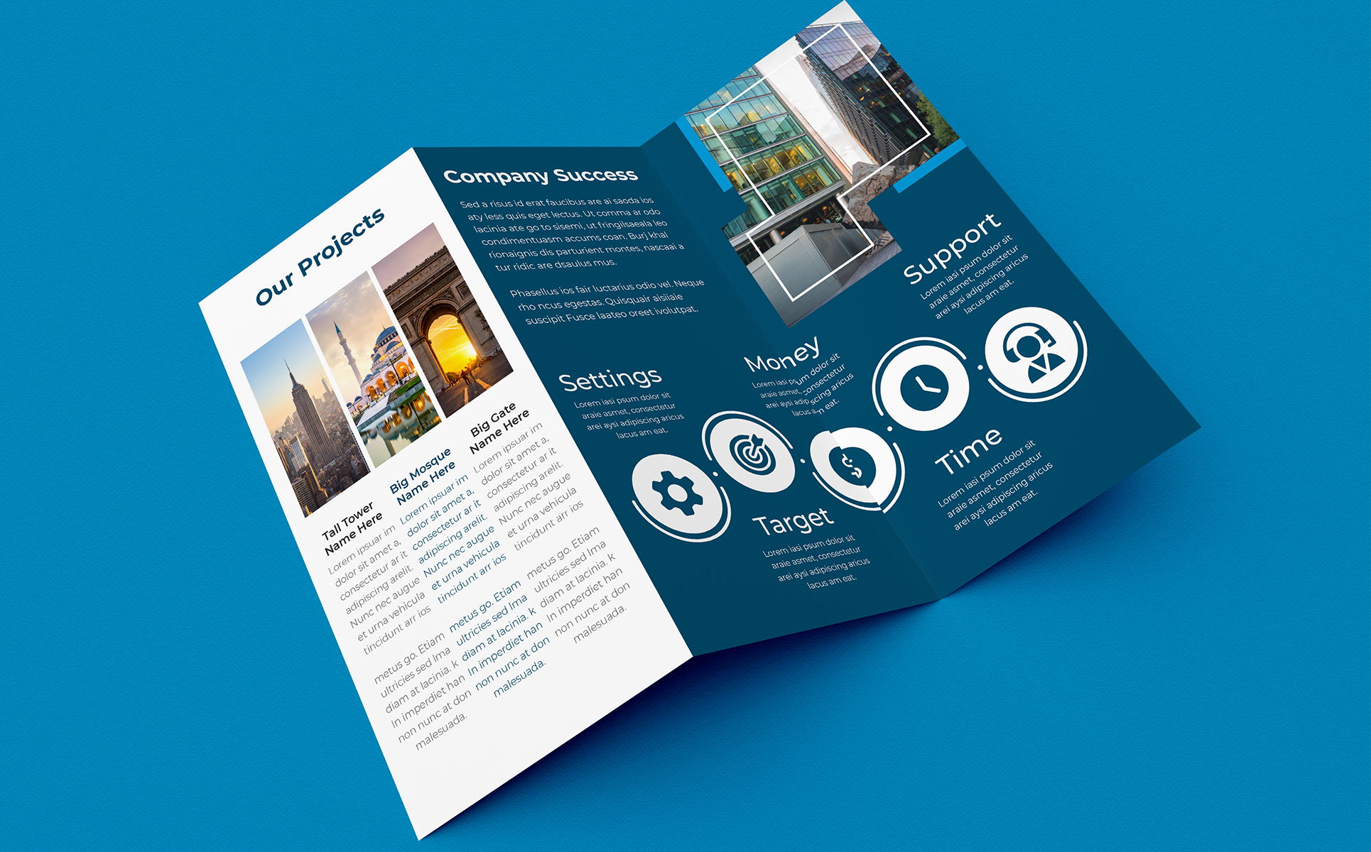 Download Фирменный стиль "Blue Trifold Brochure Design - Corporate Identity Template" / Blue Trifold Brochure Design - Corporate Identity Template - Фирменный стиль на тему графика brochure,publication,design,presentation,document,concept,template,trifold,promotion,leaflet,corporate,folder,print,marketing,creative,business,vector,company,tri-fold,blue
