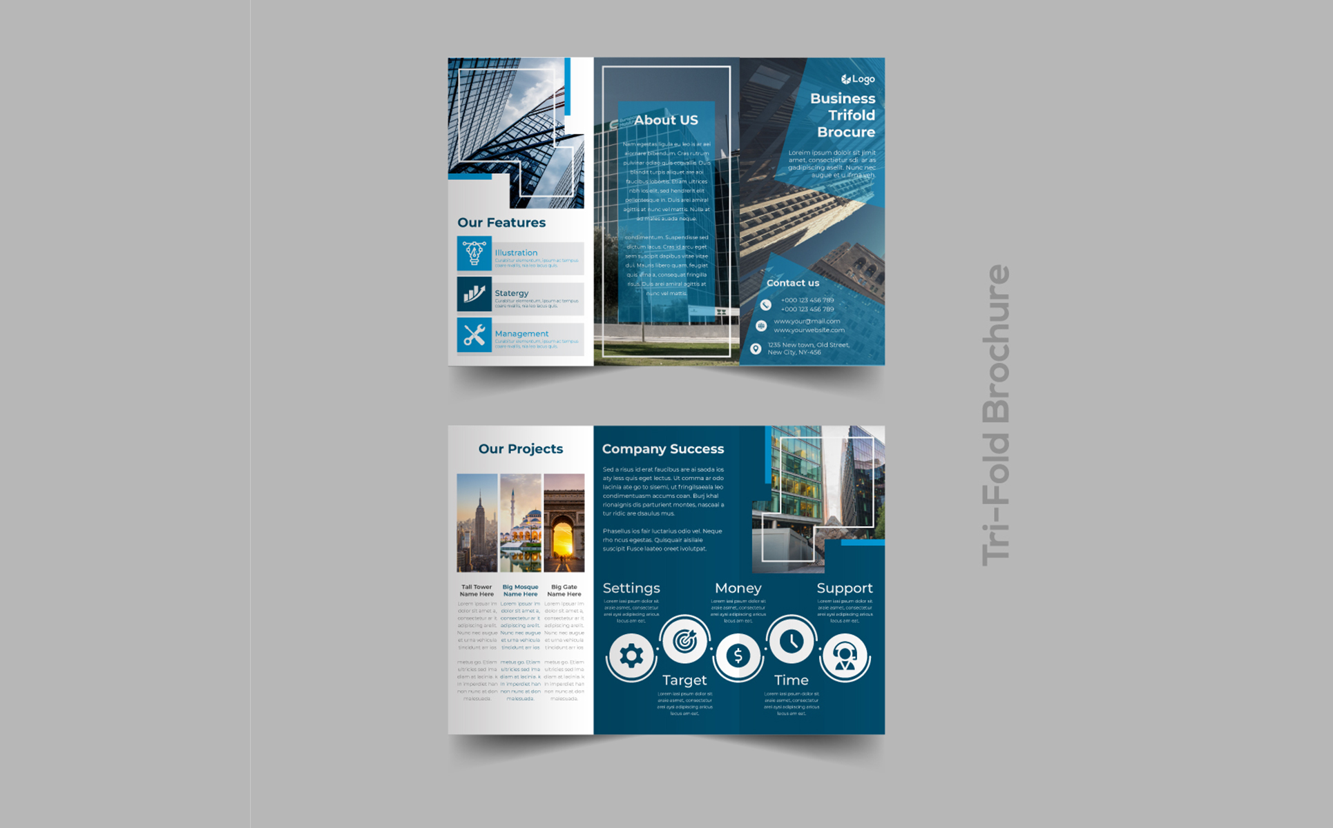 Download Фирменный стиль "Blue Trifold Brochure Design - Corporate Identity Template" / Blue Trifold Brochure Design - Corporate Identity Template - Фирменный стиль на тему графика brochure,publication,design,presentation,document,concept,template,trifold,promotion,leaflet,corporate,folder,print,marketing,creative,business,vector,company,tri-fold,blue