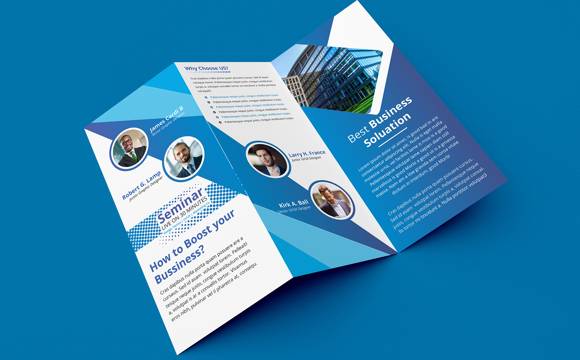 Download Фирменный стиль "Blue Gradient Trifold Brochure Design - Corporate Identity Template" / Blue Gradient Trifold Brochure Design - Corporate Identity Template - Фирменный стиль на тему графика brochure,publication,design,presentation,document,concept,template,trifold,promotion,leaflet,corporate,folder,print,marketing,creative,vector,company,tri-fold,blue,gradient