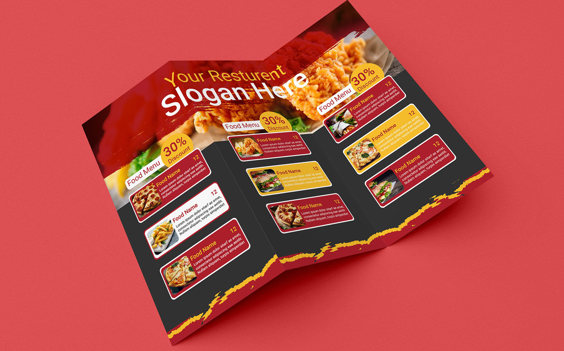 Download Фирменный стиль "Food/Restaurants Red Trifold Brochure - Corporate Identity Template" / Food/Restaurants Red Trifold Brochure - Corporate Identity Template - Фирменный стиль на тему графика brochure,design,presentation,concept,template,trifold,promotion,leaflet,corporate,folder,print,marketing,creative,business,vector,company,tri-fold,restaurants,food,menu