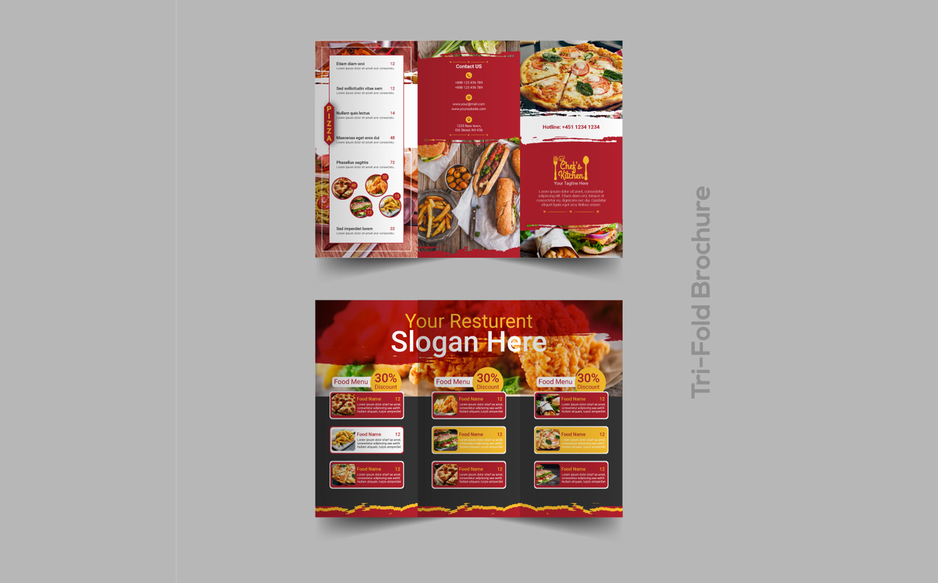 Download Фирменный стиль "Food/Restaurants Red Trifold Brochure - Corporate Identity Template" / Food/Restaurants Red Trifold Brochure - Corporate Identity Template - Фирменный стиль на тему графика brochure,design,presentation,concept,template,trifold,promotion,leaflet,corporate,folder,print,marketing,creative,business,vector,company,tri-fold,restaurants,food,menu