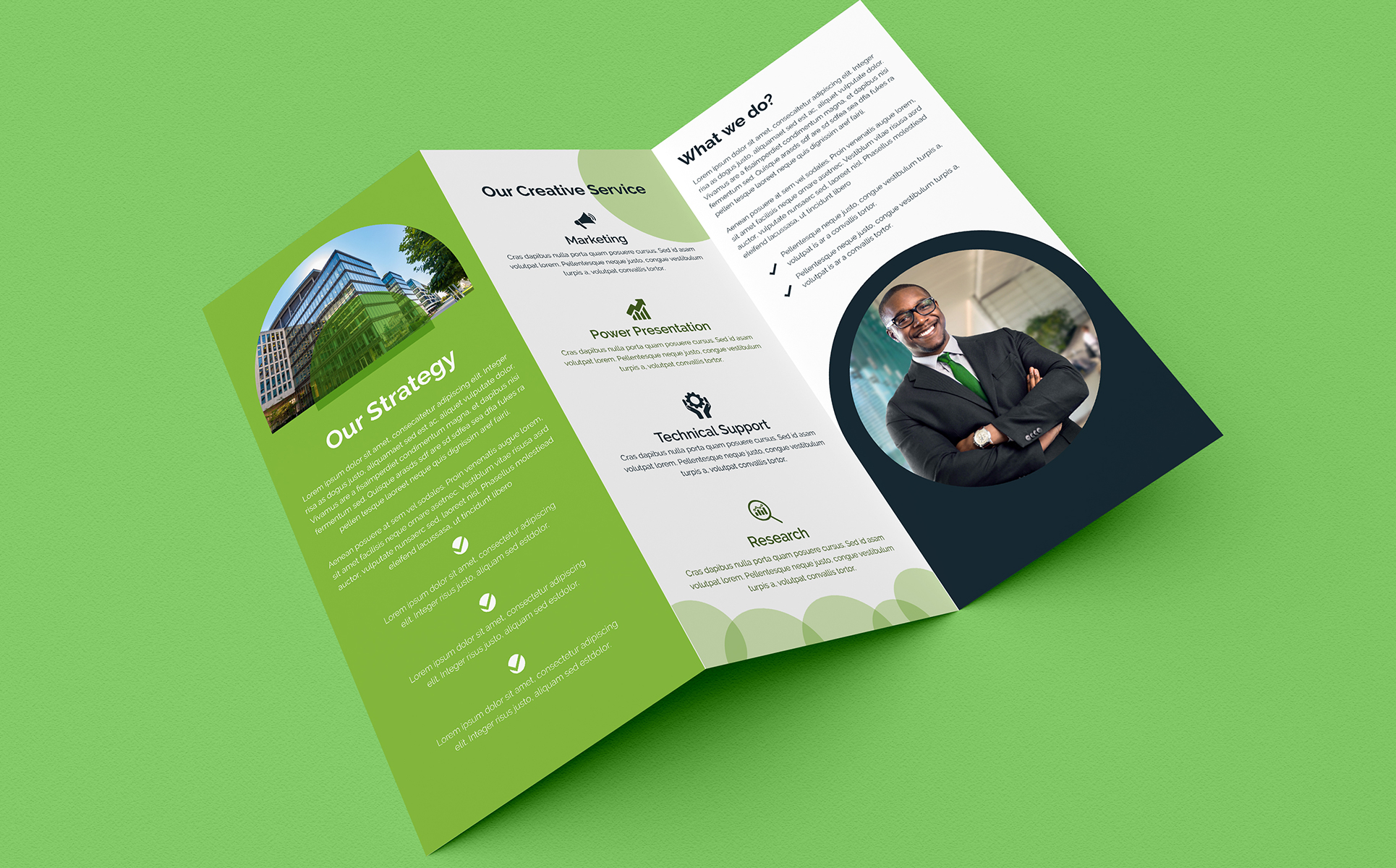 Download Фирменный стиль "Green Trifold Brochure Design - Corporate Identity Template" / Green Trifold Brochure Design - Corporate Identity Template - Фирменный стиль на тему графика concept,book,idea,trend,blank,template,trifold,promotion,leaflet,background,corporate,folder,print,marketing,creative,business,vector,company,tri-fold,green
