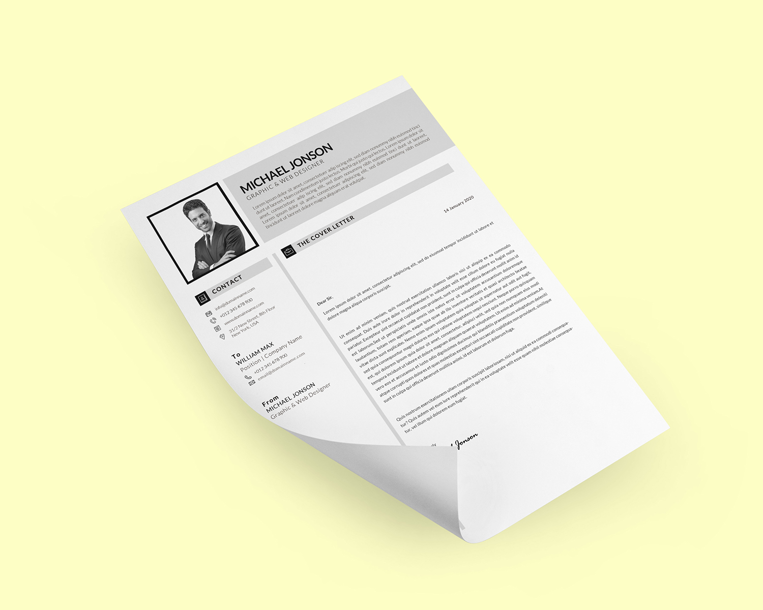 Download Резюме "Clean with cover letter Resume Template" / Clean with cover letter Resume Template - Резюме на тему графика resume cv clean modern personal portfolio