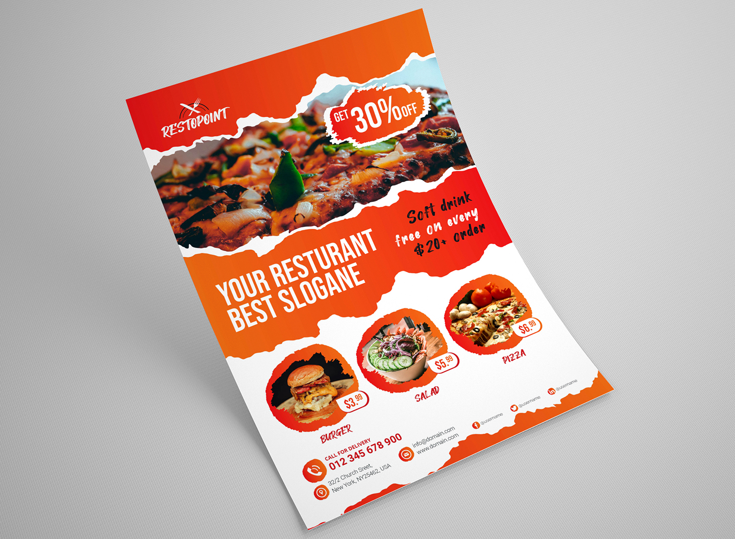Download Фирменный стиль "Restaurant Promotional Flyer - Corporate Identity Template" / Restaurant Promotional Flyer - Corporate Identity Template - Фирменный стиль на тему графика food restaurant promotional flyer flyers marketing sales offer