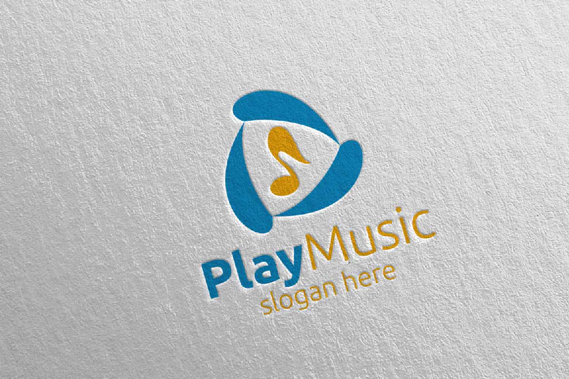 Download Шаблон логотипа "Abstract Music with Note and Play Concept 46 Logo Template" / Abstract Music with Note and Play Concept 46 Logo Template - Шаблон логотипа на тему графика music logo karaoke melody movie multimedia record voice singer note sound song play video volume audio vector compose disco abstract