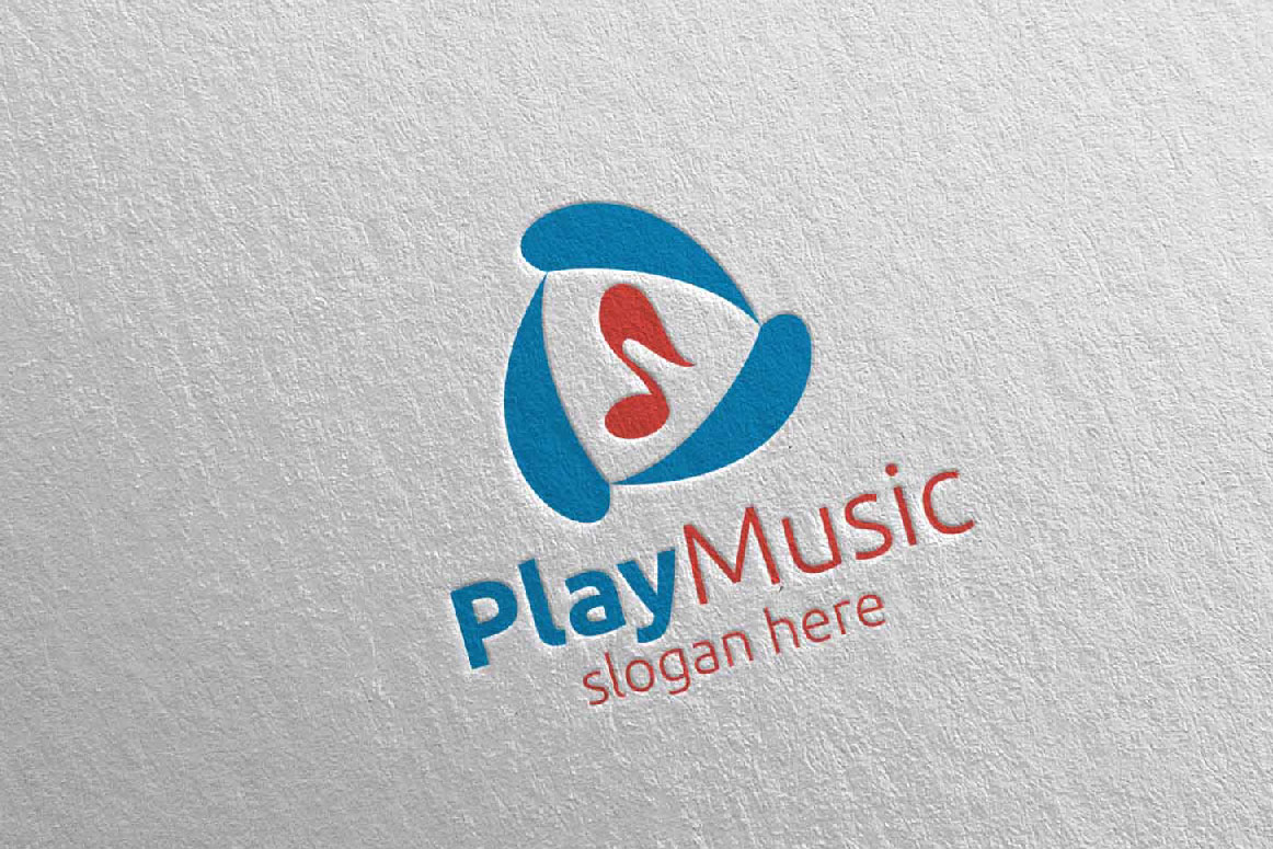 Download Шаблон логотипа "Abstract Music with Note and Play Concept 46 Logo Template" / Abstract Music with Note and Play Concept 46 Logo Template - Шаблон логотипа на тему графика music logo karaoke melody movie multimedia record voice singer note sound song play video volume audio vector compose disco abstract