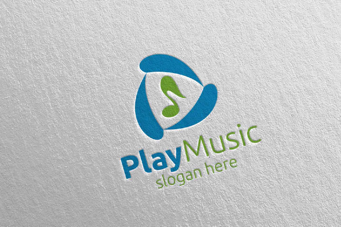 Download Шаблон логотипа "Abstract Music with Note and Play Concept 46 Logo Template" / Abstract Music with Note and Play Concept 46 Logo Template - Шаблон логотипа на тему графика music logo karaoke melody movie multimedia record voice singer note sound song play video volume audio vector compose disco abstract