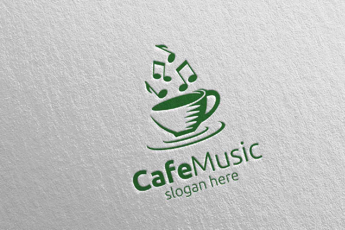 Download Шаблон логотипа "Cafe Music with Note and Cafe Concept 63 Logo Template" / Cafe Music with Note and Cafe Concept 63 Logo Template - Шаблон логотипа на тему графика music logo karaoke melody movie multimedia record voice singer note sound song play video volume audio vector compose cafe disco