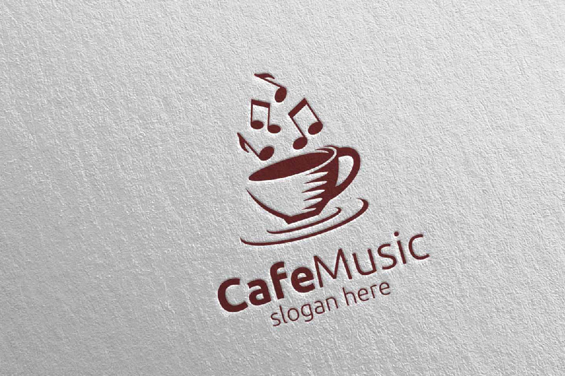 Download Шаблон логотипа "Cafe Music with Note and Cafe Concept 63 Logo Template" / Cafe Music with Note and Cafe Concept 63 Logo Template - Шаблон логотипа на тему графика music logo karaoke melody movie multimedia record voice singer note sound song play video volume audio vector compose cafe disco