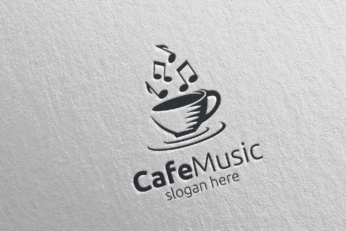 Download Шаблон логотипа "Cafe Music with Note and Cafe Concept 63 Logo Template" / Cafe Music with Note and Cafe Concept 63 Logo Template - Шаблон логотипа на тему графика music logo karaoke melody movie multimedia record voice singer note sound song play video volume audio vector compose cafe disco