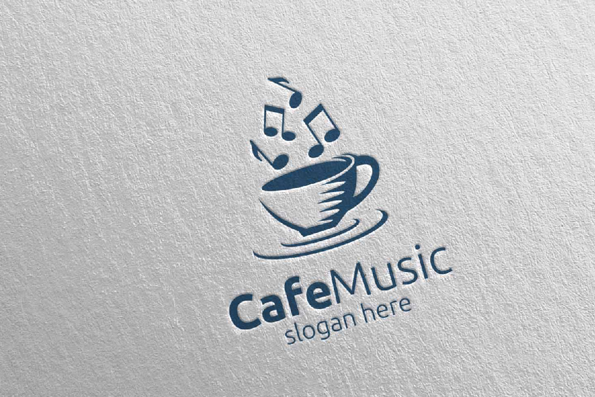 Download Шаблон логотипа "Cafe Music with Note and Cafe Concept 63 Logo Template" / Cafe Music with Note and Cafe Concept 63 Logo Template - Шаблон логотипа на тему графика music logo karaoke melody movie multimedia record voice singer note sound song play video volume audio vector compose cafe disco