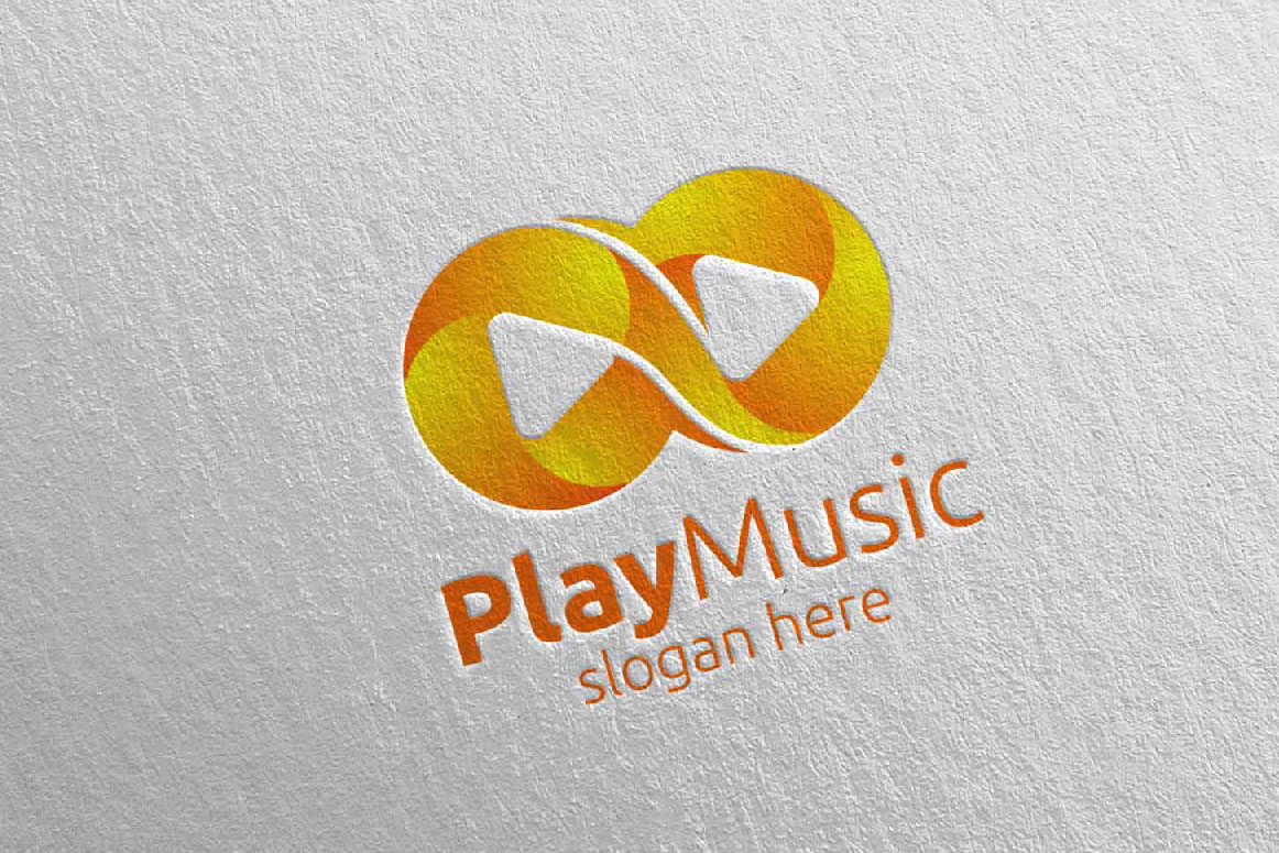 Download Шаблон логотипа "Music with Infinity and Play Concept 68 Logo Template" / Music with Infinity and Play Concept 68 Logo Template - Шаблон логотипа на тему графика music logo karaoke melody movie multimedia record voice singer note sound song play video volume audio vector compose disco infinity