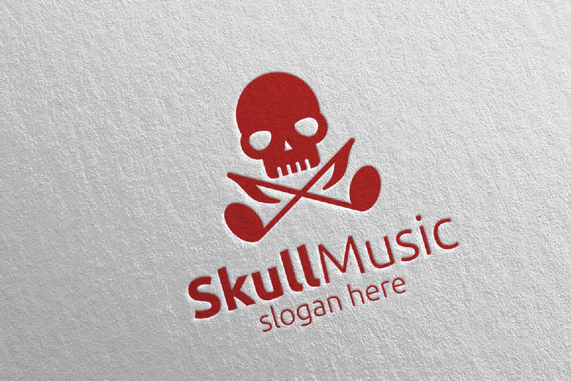 Download Шаблон логотипа "Skull Music  with Note and Skull Concept 76 Logo Template" / Skull Music  with Note and Skull Concept 76 Logo Template - Шаблон логотипа на тему графика music logo karaoke melody movie multimedia record voice singer note sound song play video volume audio vector compose disco skull