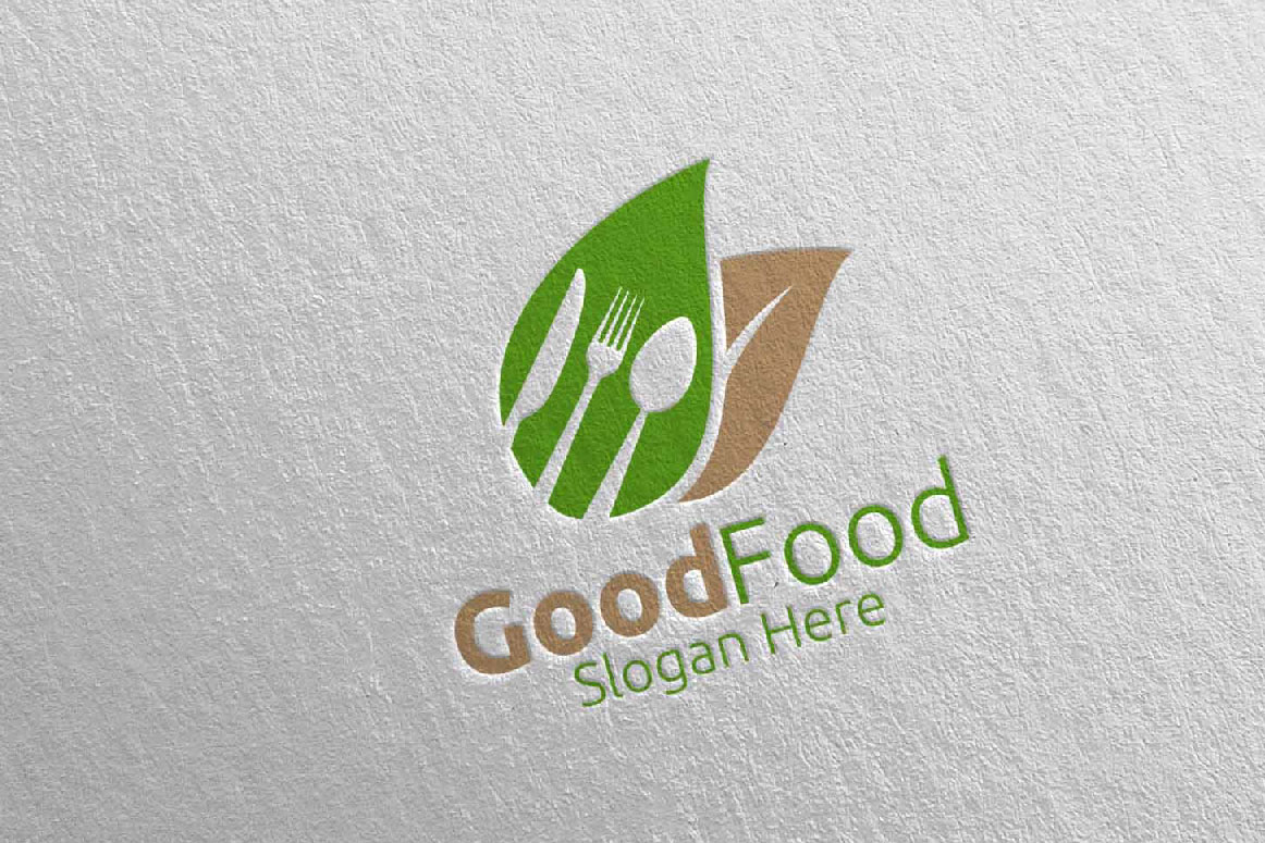Download Шаблон логотипа "Healthy Food for Restaurant or Cafe 6 Logo Template" / Healthy Food for Restaurant or Cafe 6 Logo Template - Шаблон логотипа на тему графика food logo fork fresh cafe catering chef cooking restaurant knife diet eat eco green kitchen vegetarian spoon supplement nutrition vegan