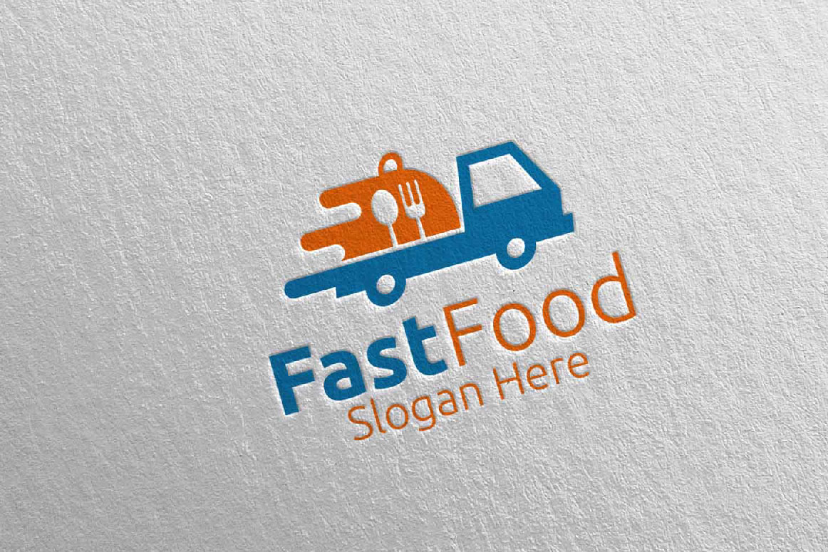 Download Шаблон логотипа "Courier Fast Food for Restaurant or Cafe 41 Logo Template" / Courier Fast Food for Restaurant or Cafe 41 Logo Template - Шаблон логотипа на тему графика food logo fork fresh cafe catering chef cooking restaurant knife diet eat eco green kitchen courier vegetarian spoon supplement fast