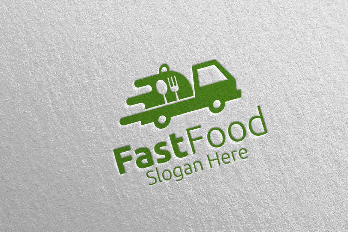 Download Шаблон логотипа "Courier Fast Food for Restaurant or Cafe 41 Logo Template" / Courier Fast Food for Restaurant or Cafe 41 Logo Template - Шаблон логотипа на тему графика food logo fork fresh cafe catering chef cooking restaurant knife diet eat eco green kitchen courier vegetarian spoon supplement fast