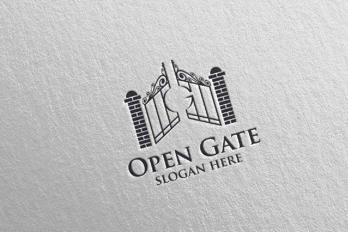 Download Шаблон логотипа "Real estate with Open Gate Property and Home shape Logo Template" / Real estate with Open Gate Property and Home shape Logo Template - Шаблон логотипа на тему графика logo real estate open gate icon business vector house design home building illustration sign construction architecture concept property company abstract